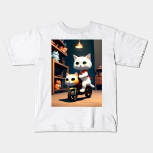 Cat on a Bicycle - Modern Digital Art Kids T-Shirt